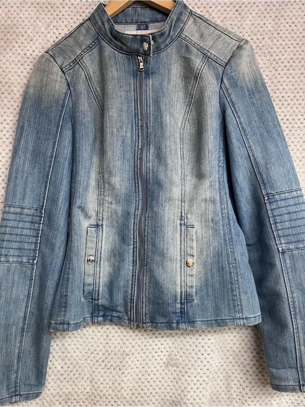 GUESS Los Angeles Women's Size L Blue Full Zip Moto Jacket